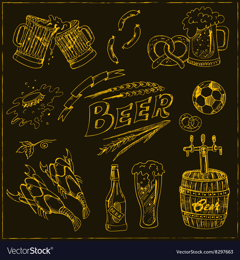 Hand drawn set with beer