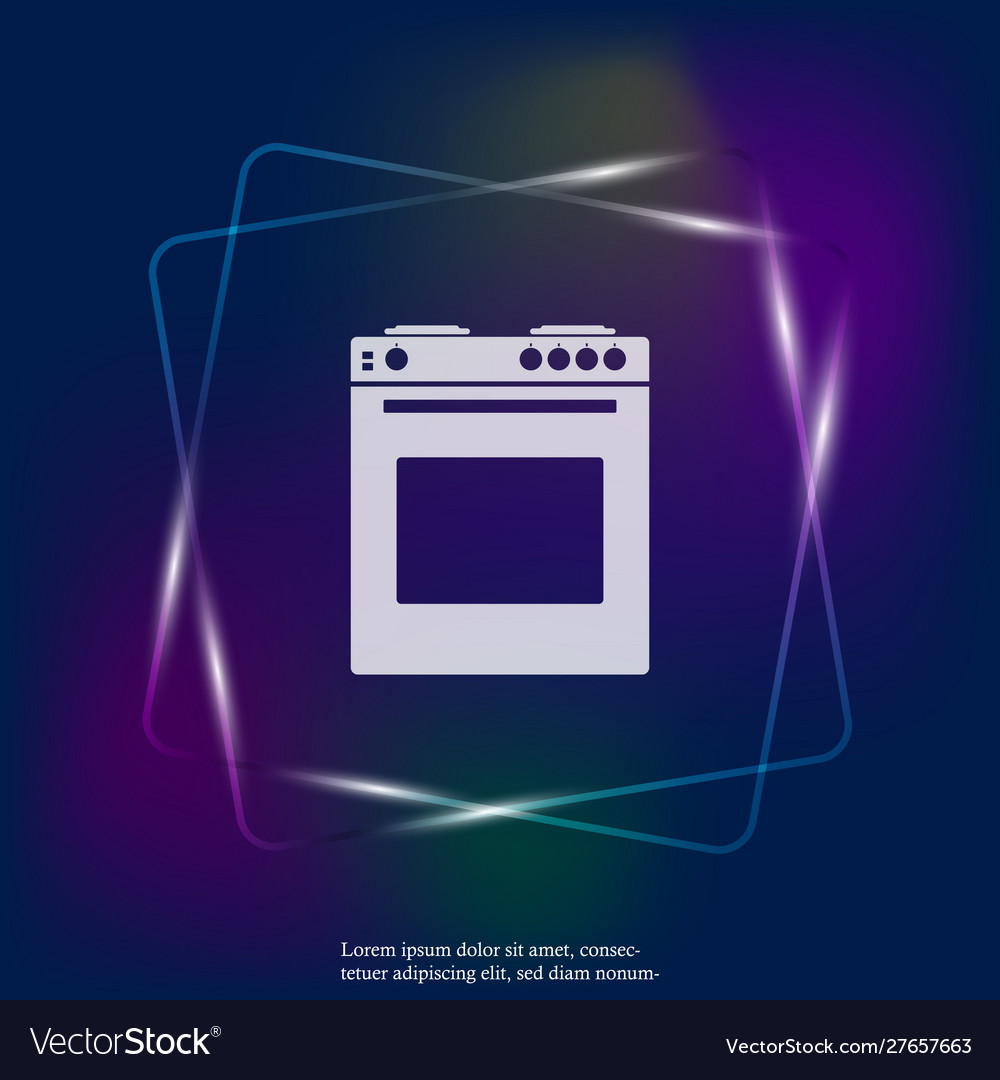 Neon light icon gas stove with oven for kitchen