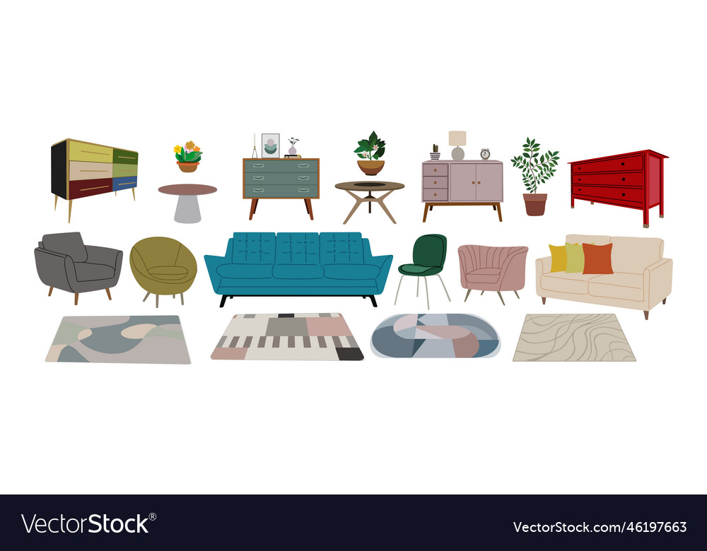 Retro Home Dekor Icons - Möbel & Pflanzen