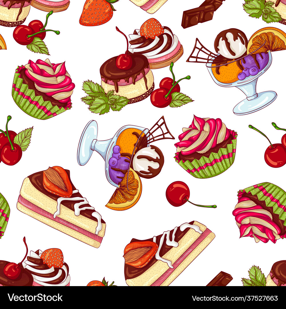 Seamless pattern various desserts Royalty Free Vector Image