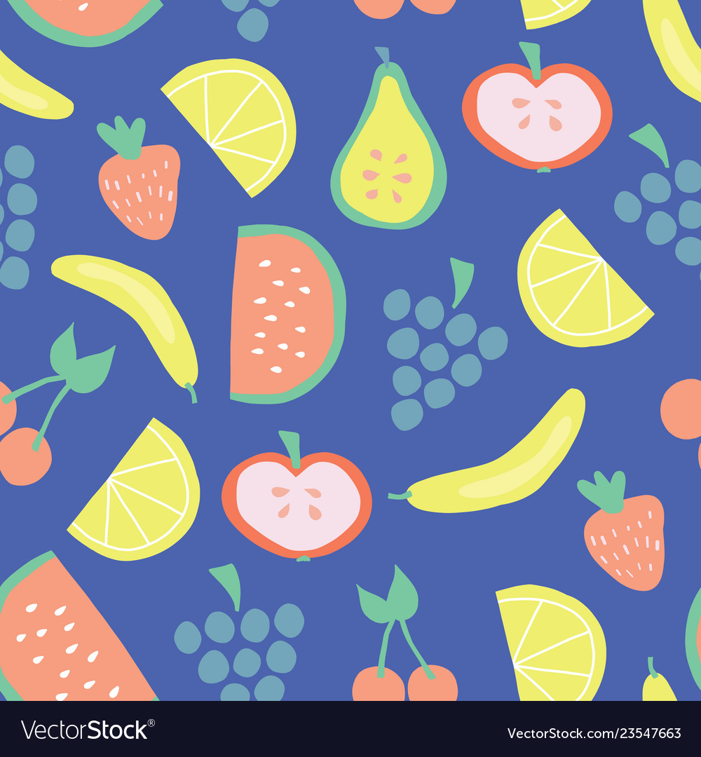 Seamless summer fruit pattern blue Royalty Free Vector Image