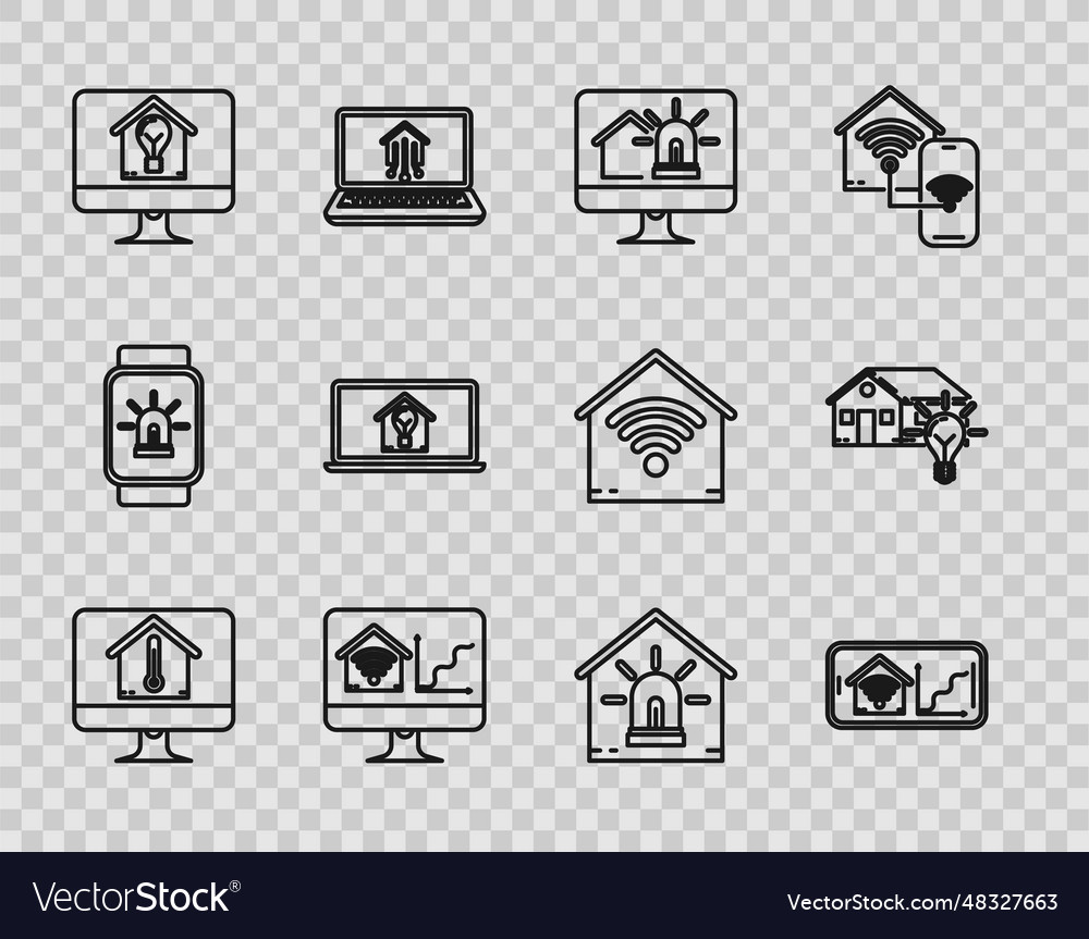 Set line computer monitor with house temperature vector image Set line computer monitor with house temperature