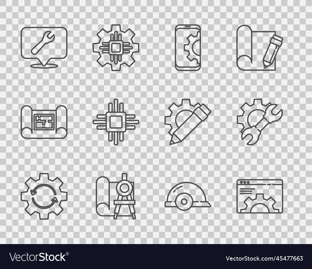 Set line gear and arrows as workflow setting vector image Set line gear and arrows as workflow setting