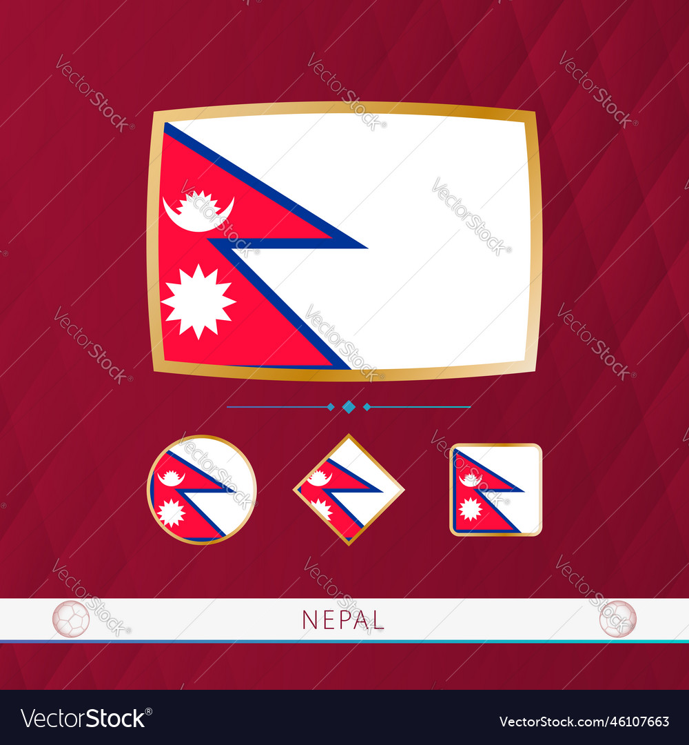Set of nepal flags with gold frame for use