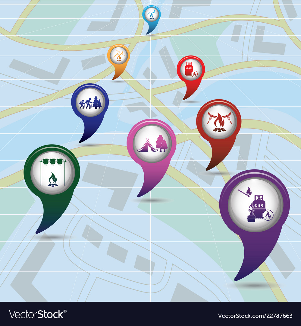 Set of tourism service map pointers vector image Set of tourism service map pointers