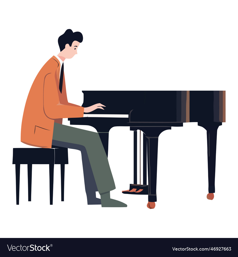 Sitting pianist playing classical music on grand Vector Image