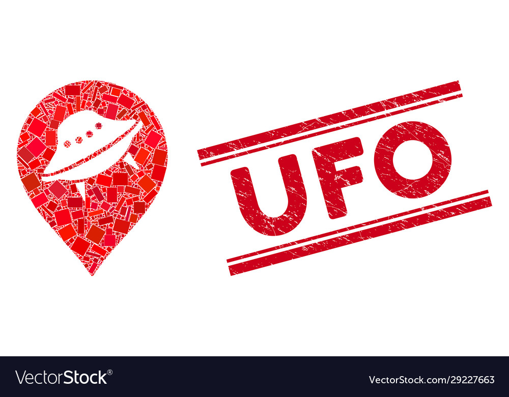 Ufo place marker mosaic and distress stamp vector image Ufo place marker mosaic and distress stamp