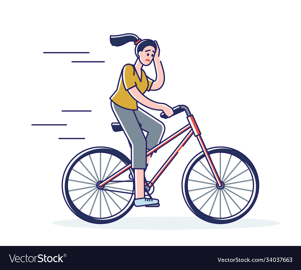 Woman feeling fatigue while riding bicycle tired