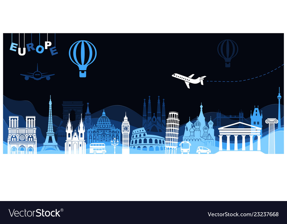 Abstract panorama of europe landmarks in style