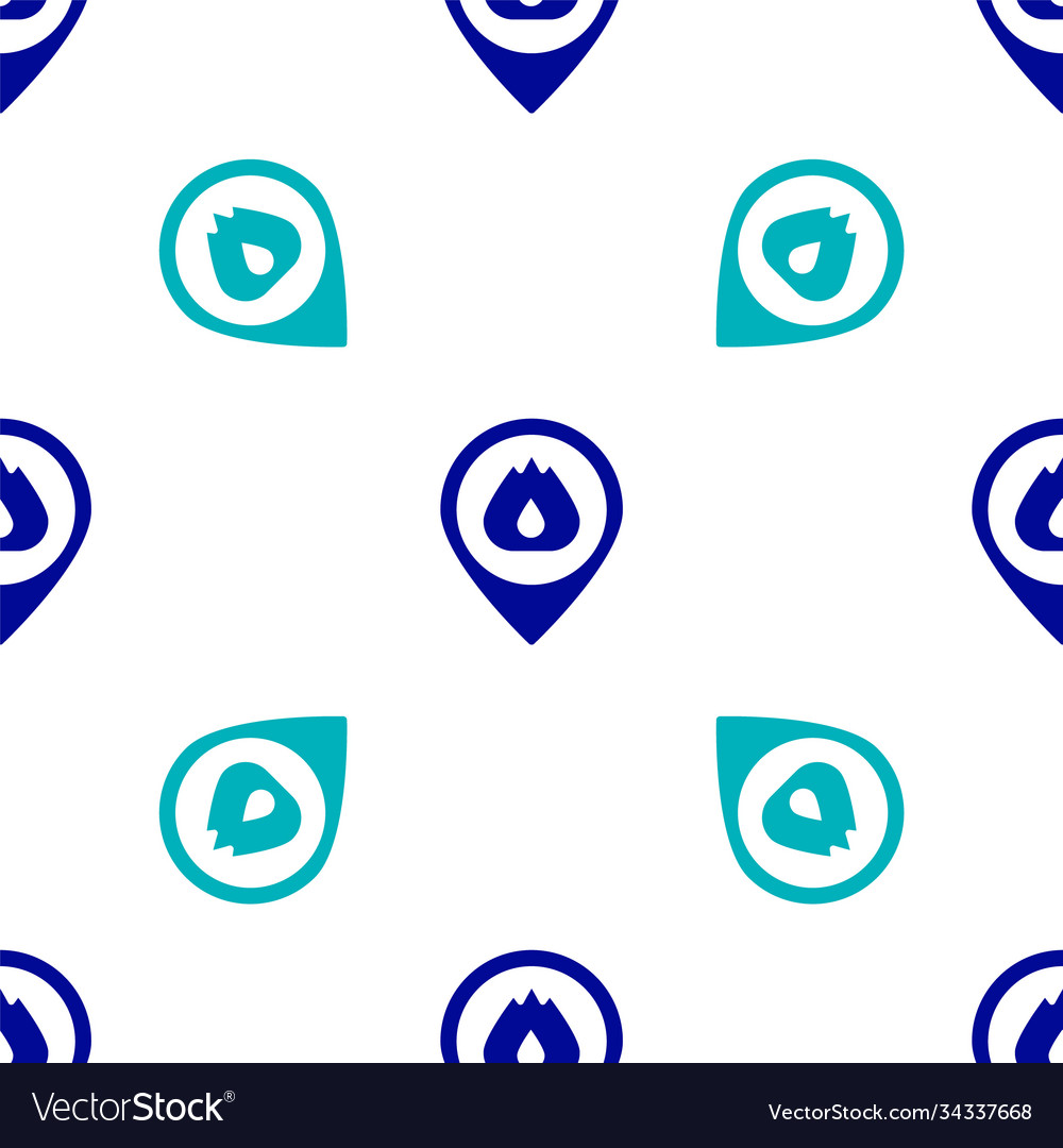Blue map pointer with fire flame icon isolated vector image Blue map pointer with fire flame icon isolated