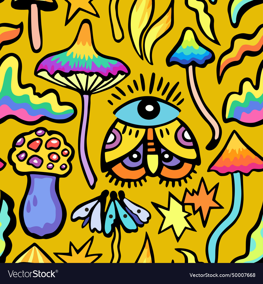 Bright colorful seamless pattern with psychedelic