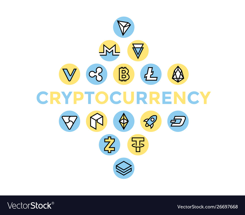 Crypto currency thin line color background icons