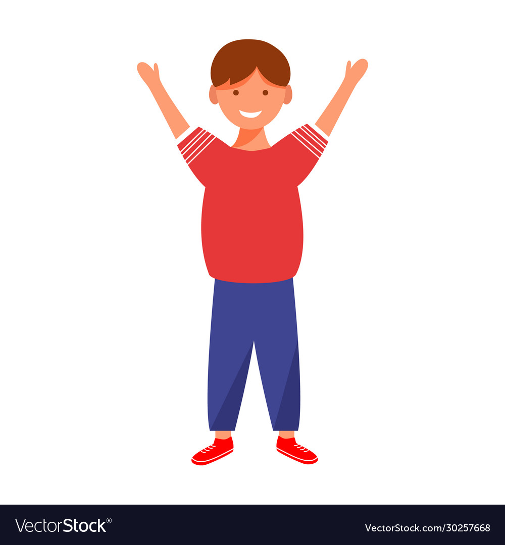 Happy boy flat smiling standing male child cute Vector Image