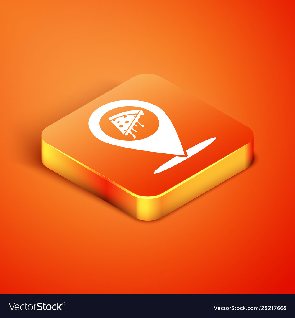 Isometric map pointer with fast food slice pizza vector image Isometric map pointer with fast food slice pizza