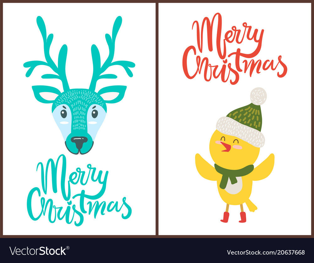 Merry christmas bright poster with cute animals