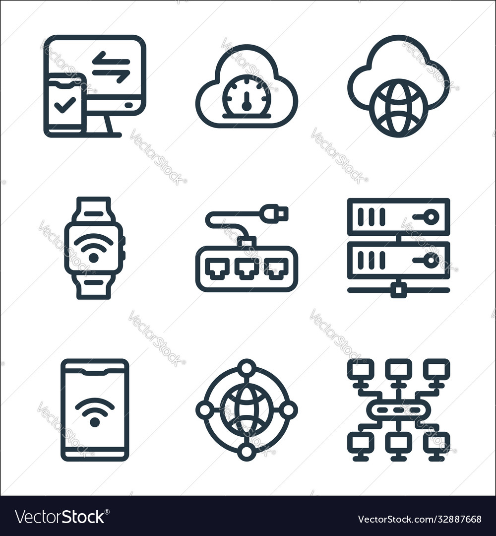Network line icons linear set quality vector image Network line icons linear set quality