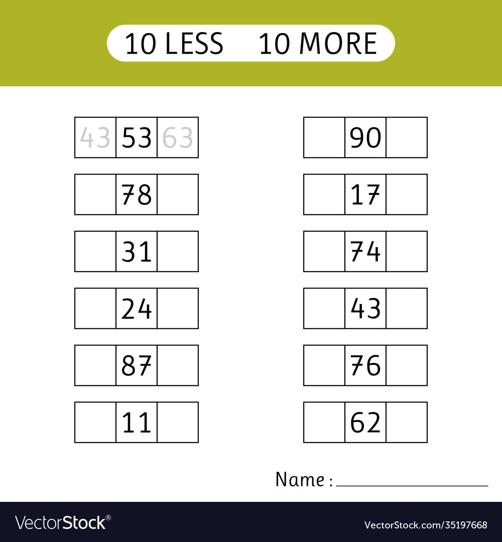 Number Fill-in: 10 More, 10 Less