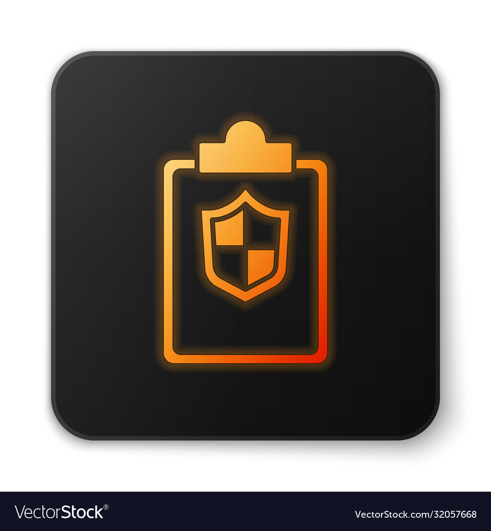 Orange glowing neon document with shield icon