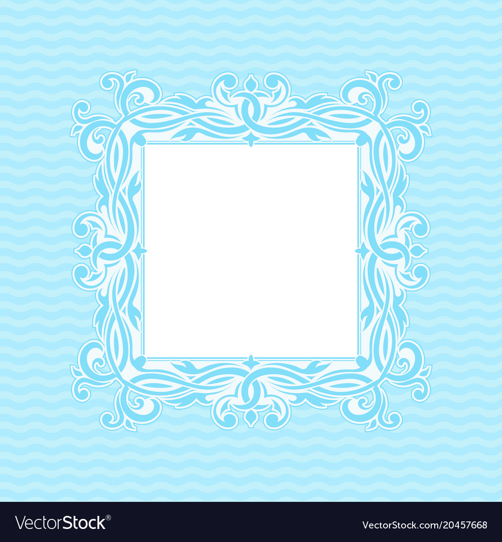 Ornamental Frame On Light Blue Wave Background Vector Image