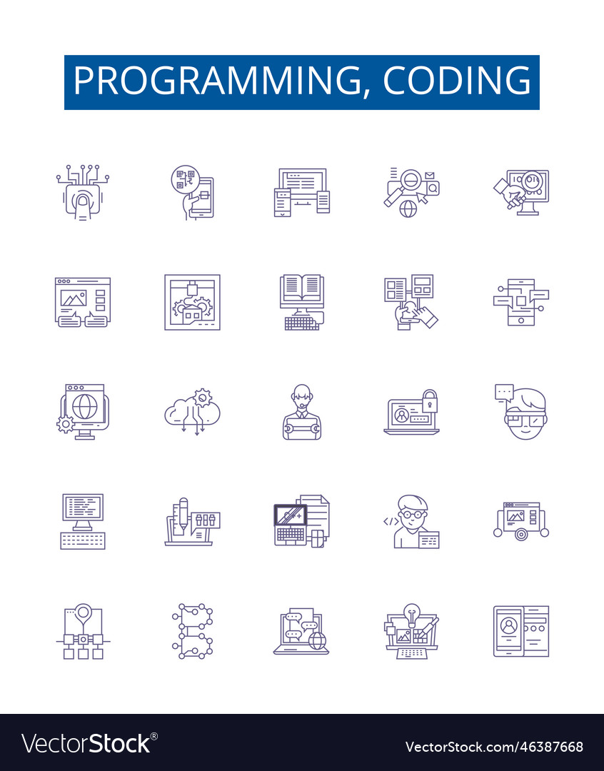 Programming coding line icons signs set design