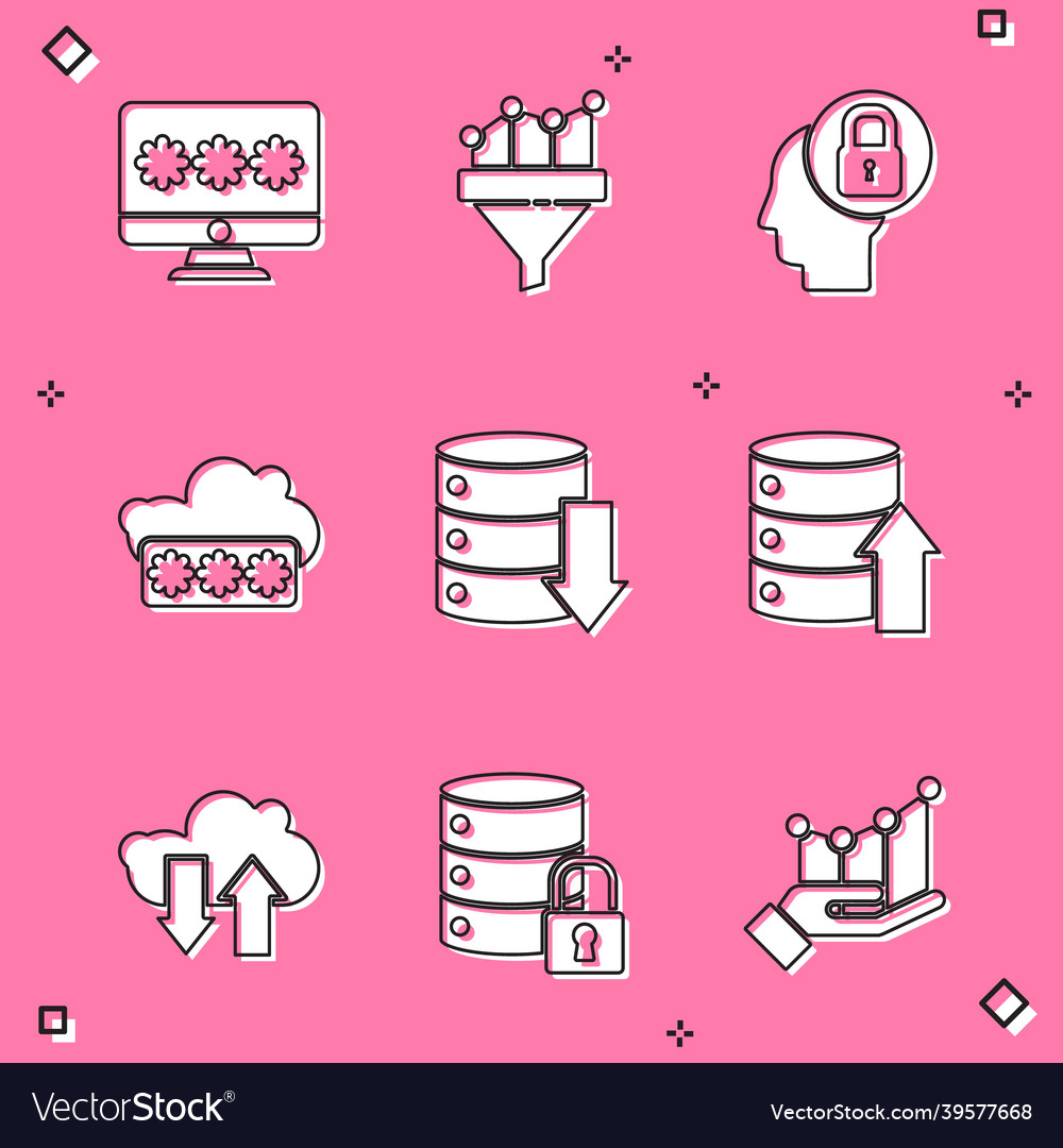 Set monitor with password sales funnel chart vector image Set monitor with password sales funnel chart