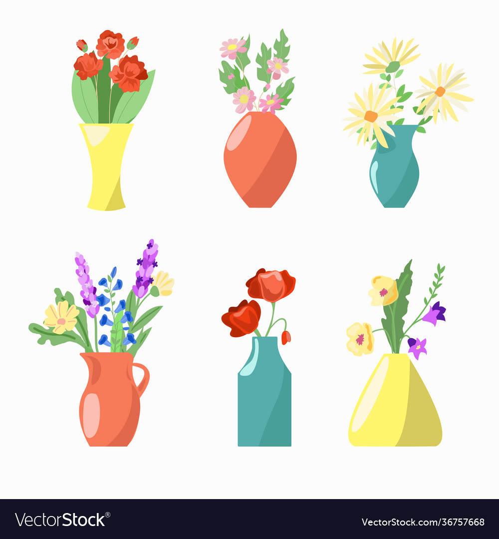 Set six vases with flowers