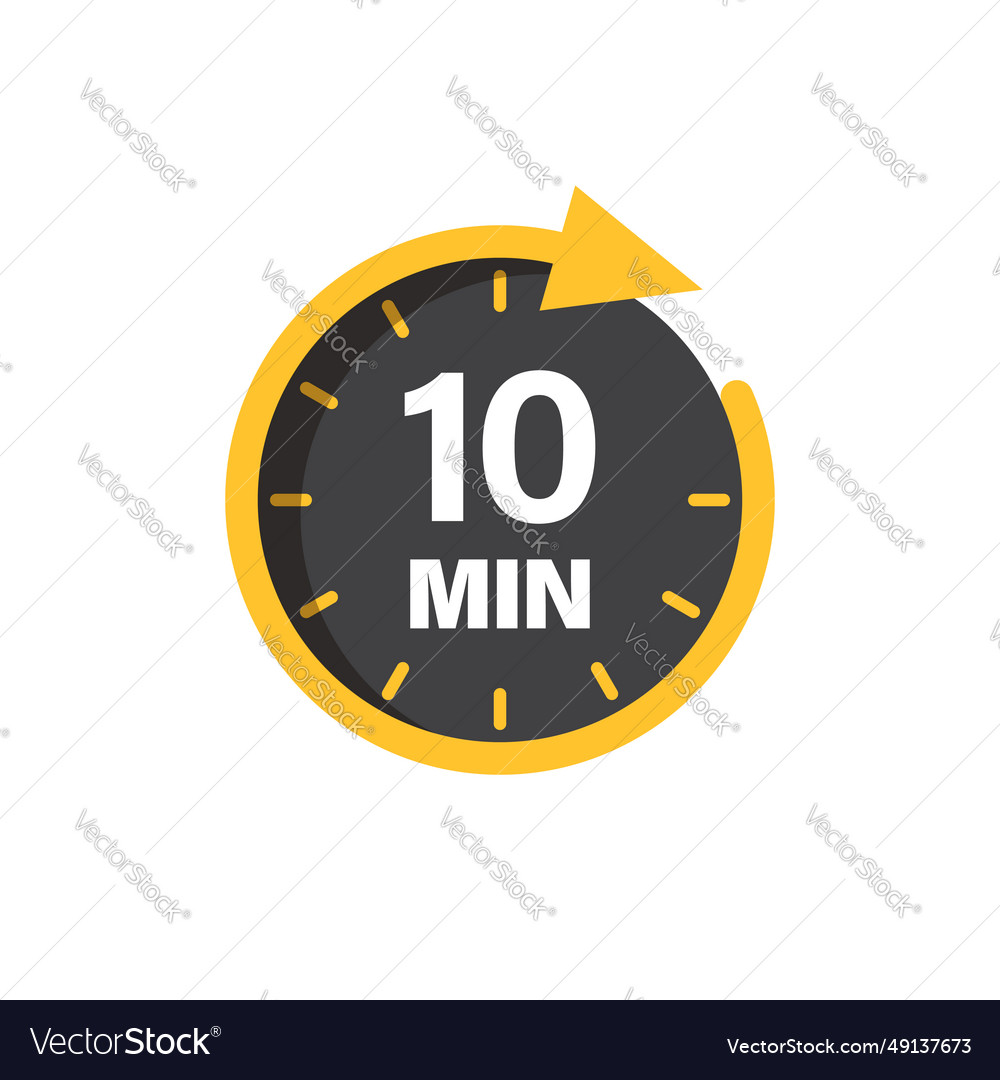 10 minutes on stopwatch icon in flat style clock