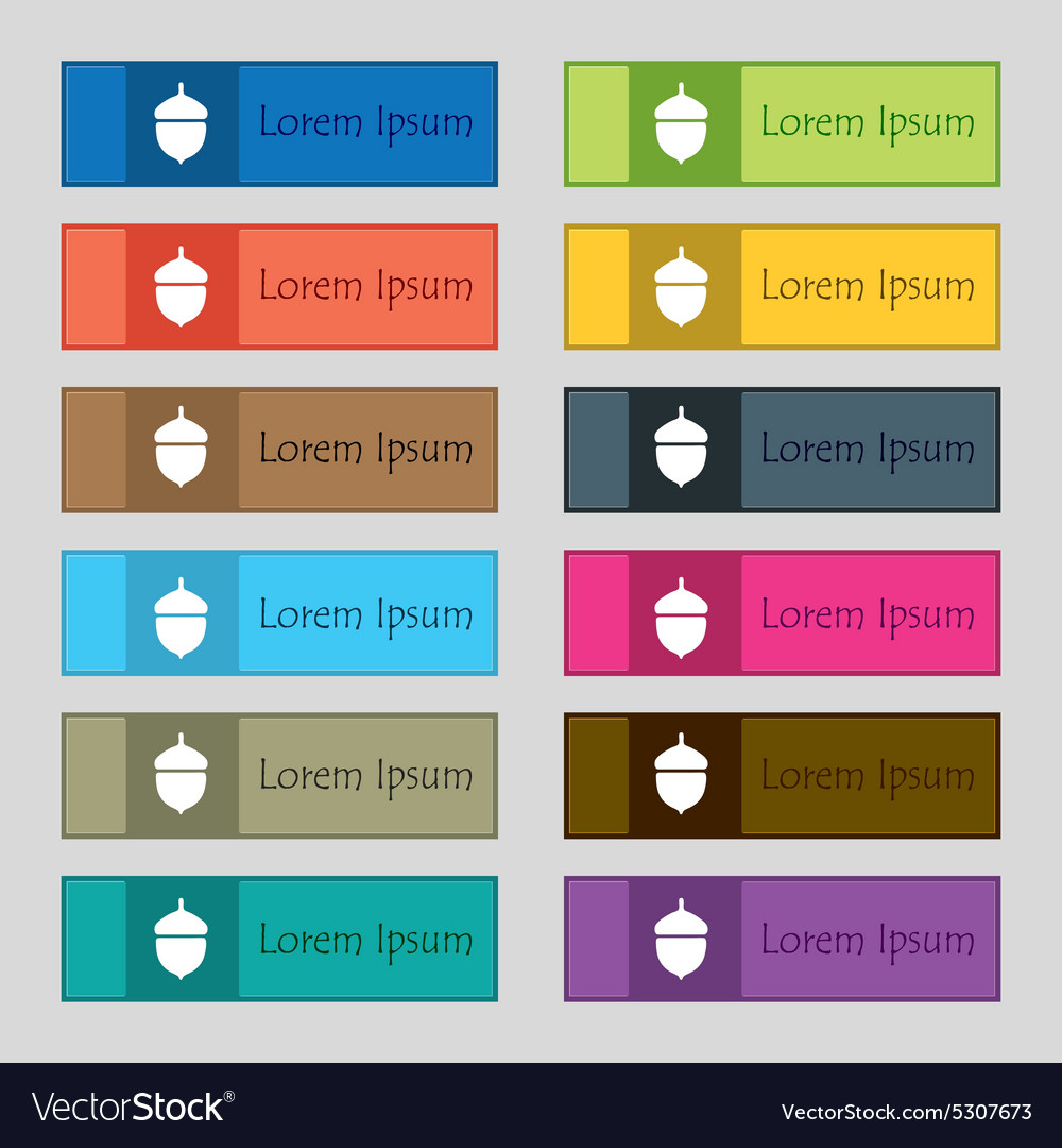Acorn icon sign set of twelve rectangular colorful