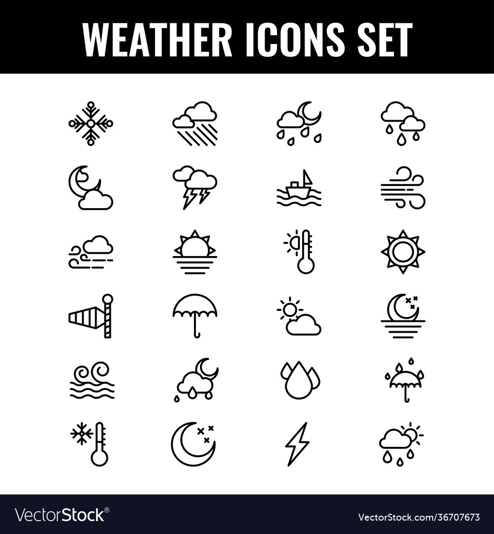 Black outline weather icon set on white background