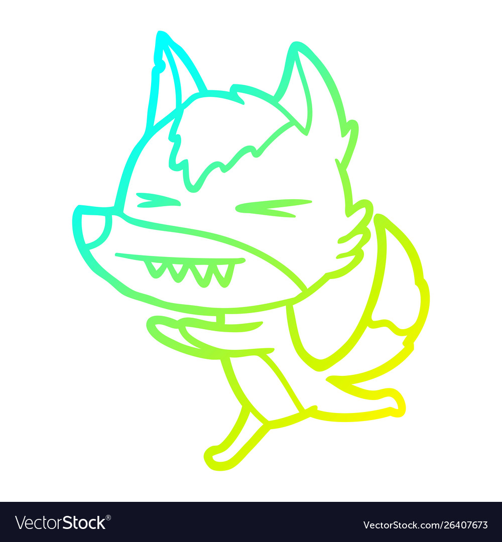 Cold gradient line drawing angry wolf running Vector Image