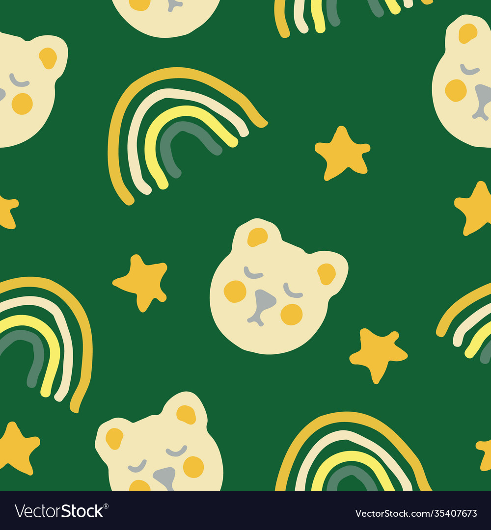 Cute bears stars and rainbow seamless pattern