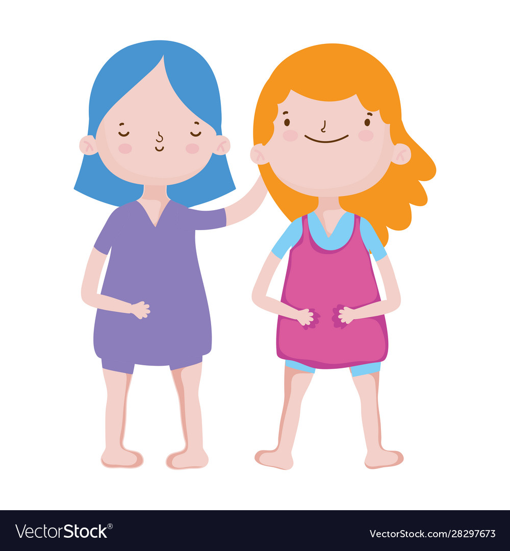Cute little girls happy friends cartoon characters Cute little girls happy friends cartoon characters
