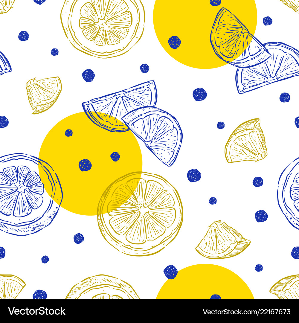 Fresh lemons background seamless pattern hand Vector Image