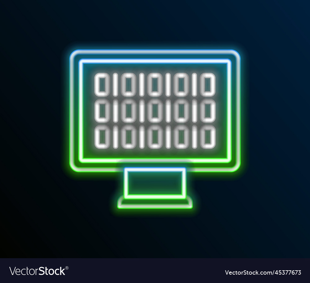 Glowing neon line binary code icon isolated vector image Glowing neon line binary code icon isolated
