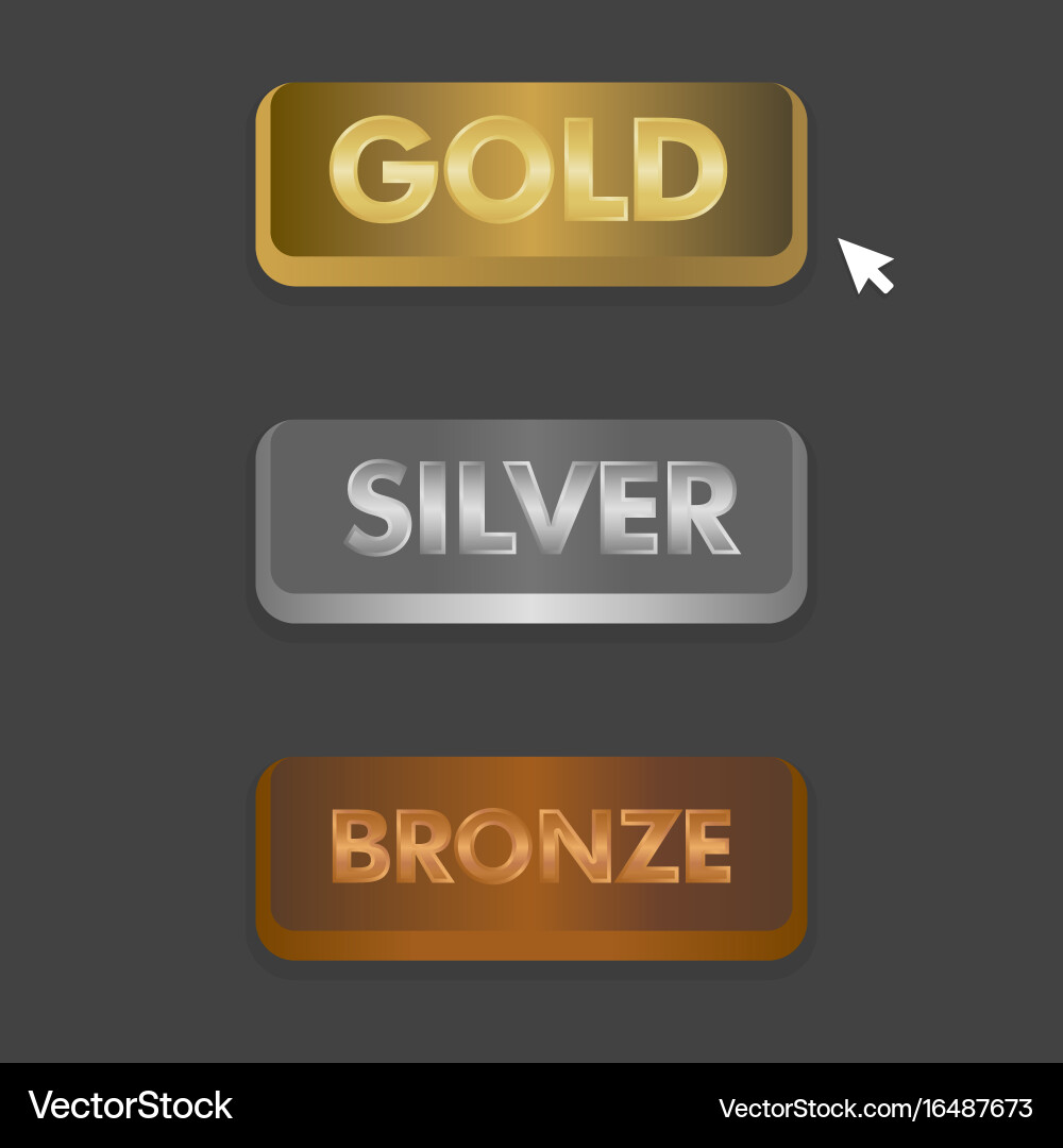 Gold silver and bronze buttons set with mouse Vector Image