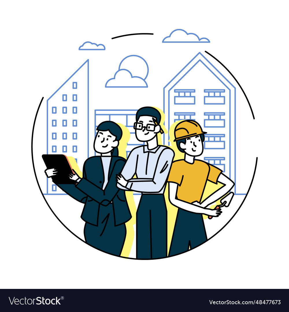 Group of people controlling process build house vector image Group of people controlling process build house
