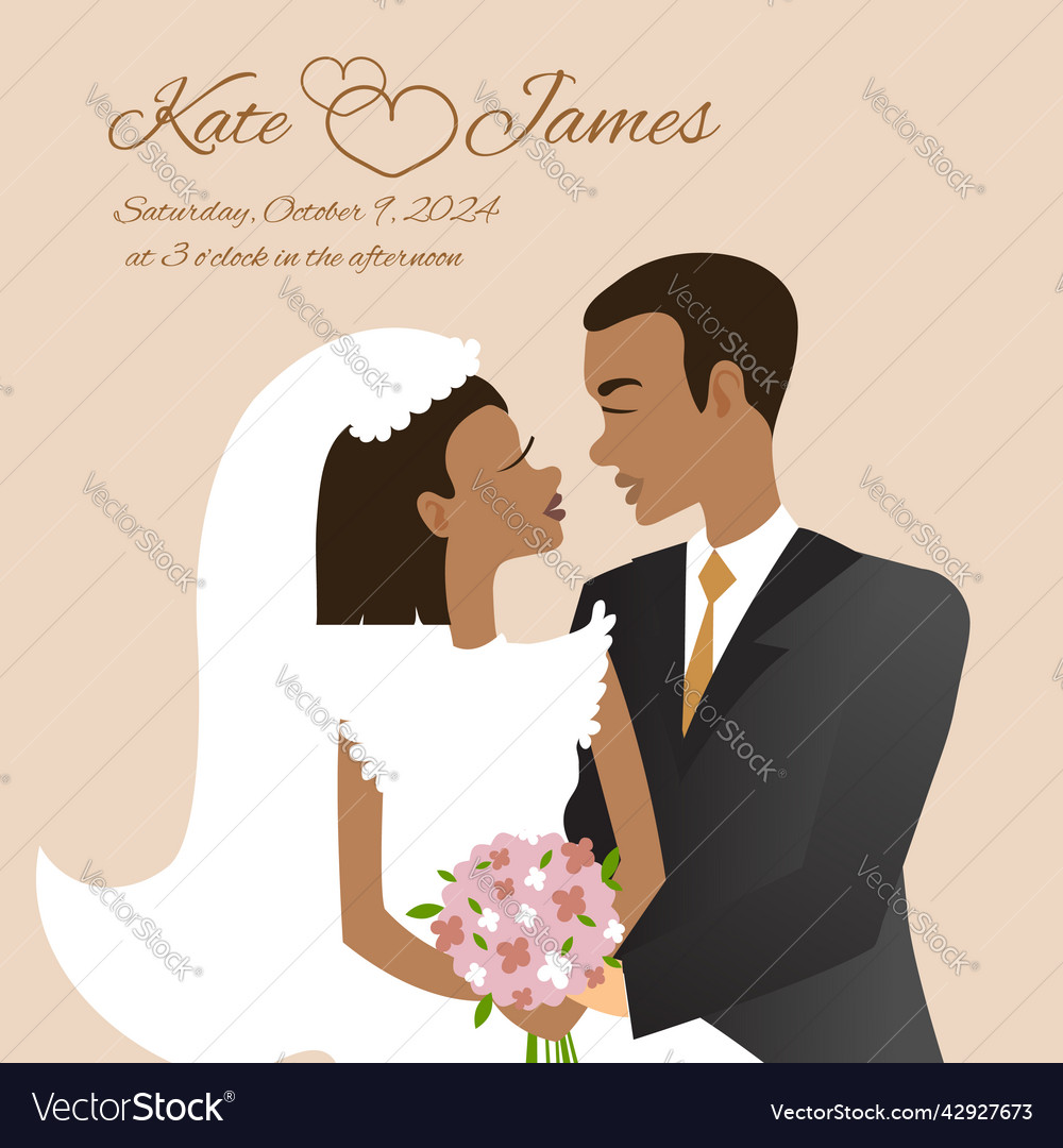 Invitation with african american wedding couple vector image Invitation with african american wedding couple