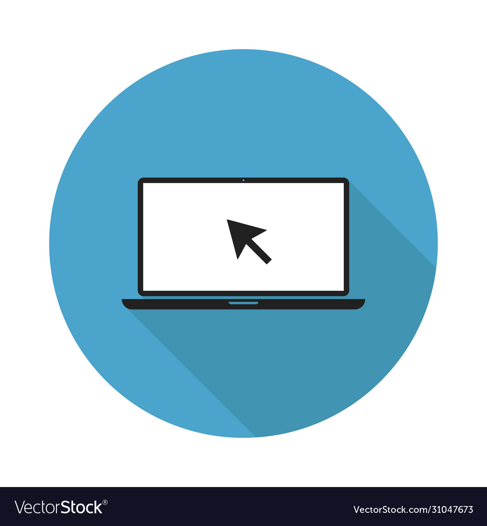 Laptop with pointer on screen blue circle vector image Laptop with pointer on screen blue circle