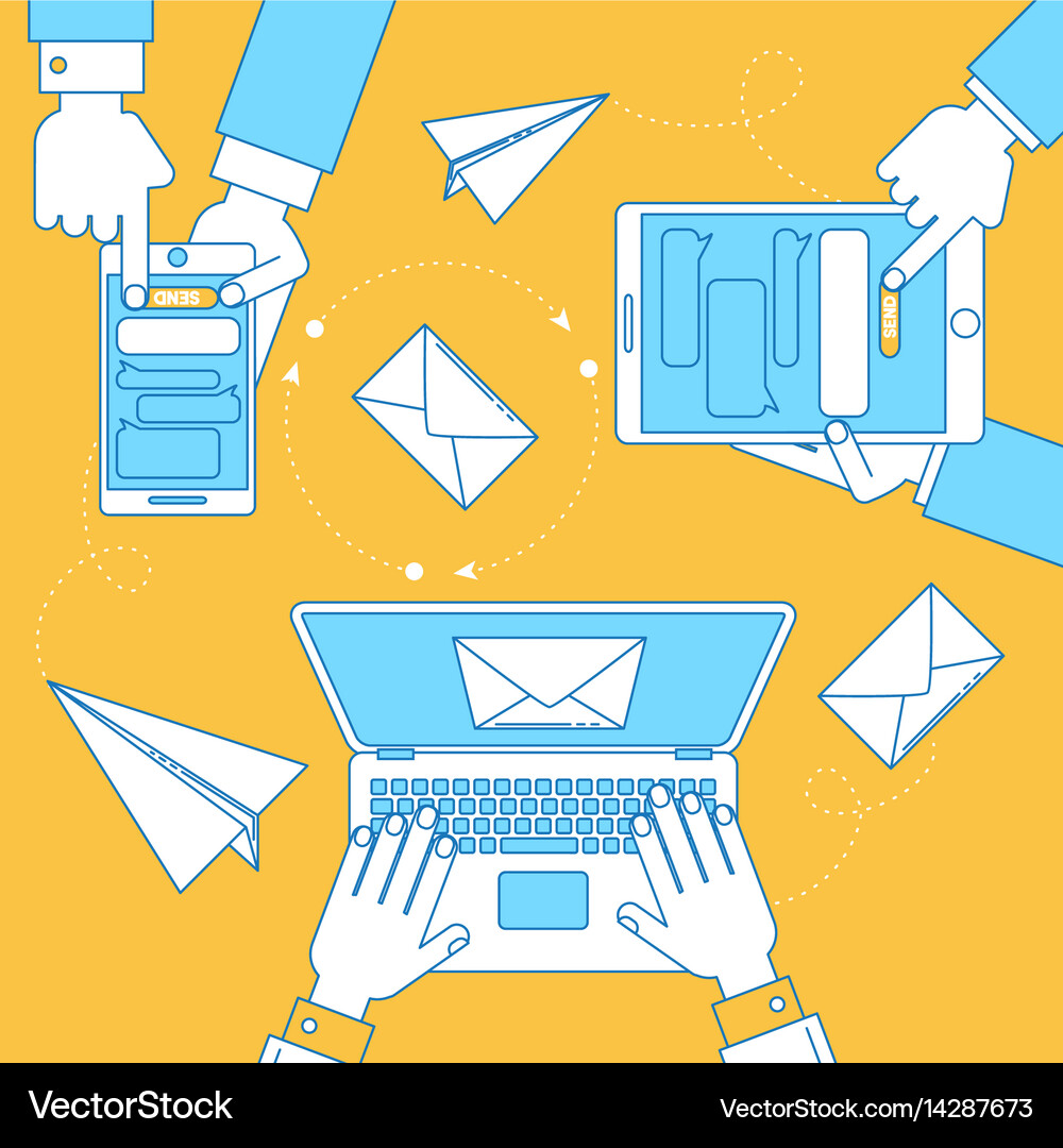 Online Communication Banner Line Design Royalty Free Vector