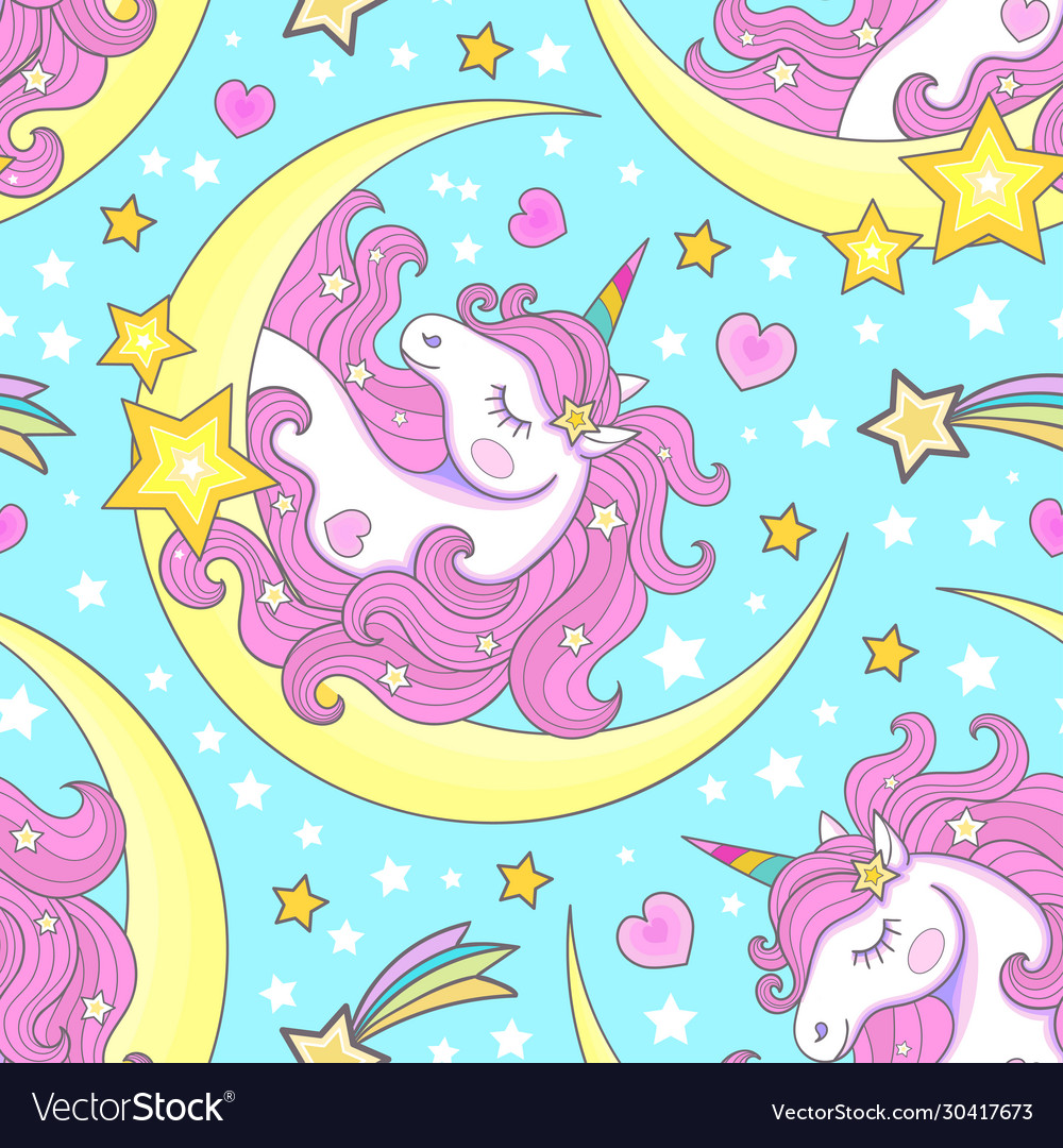 Seamless pattern with unicorn and moon vector image Seamless pattern with unicorn and moon