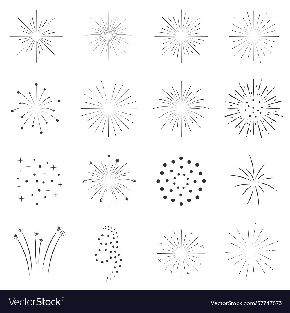 Set geometric form fireworks in simple style vector image Set geometric form fireworks in simple style
