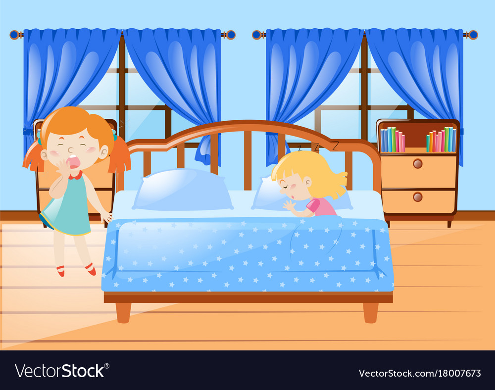 Two girl getting in bed Royalty Free Vector Image