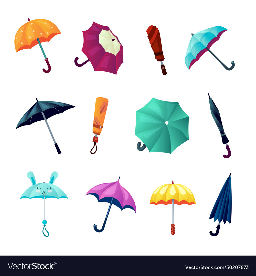 Umbrella set cartoon minimalistic umbrellas Vector Image