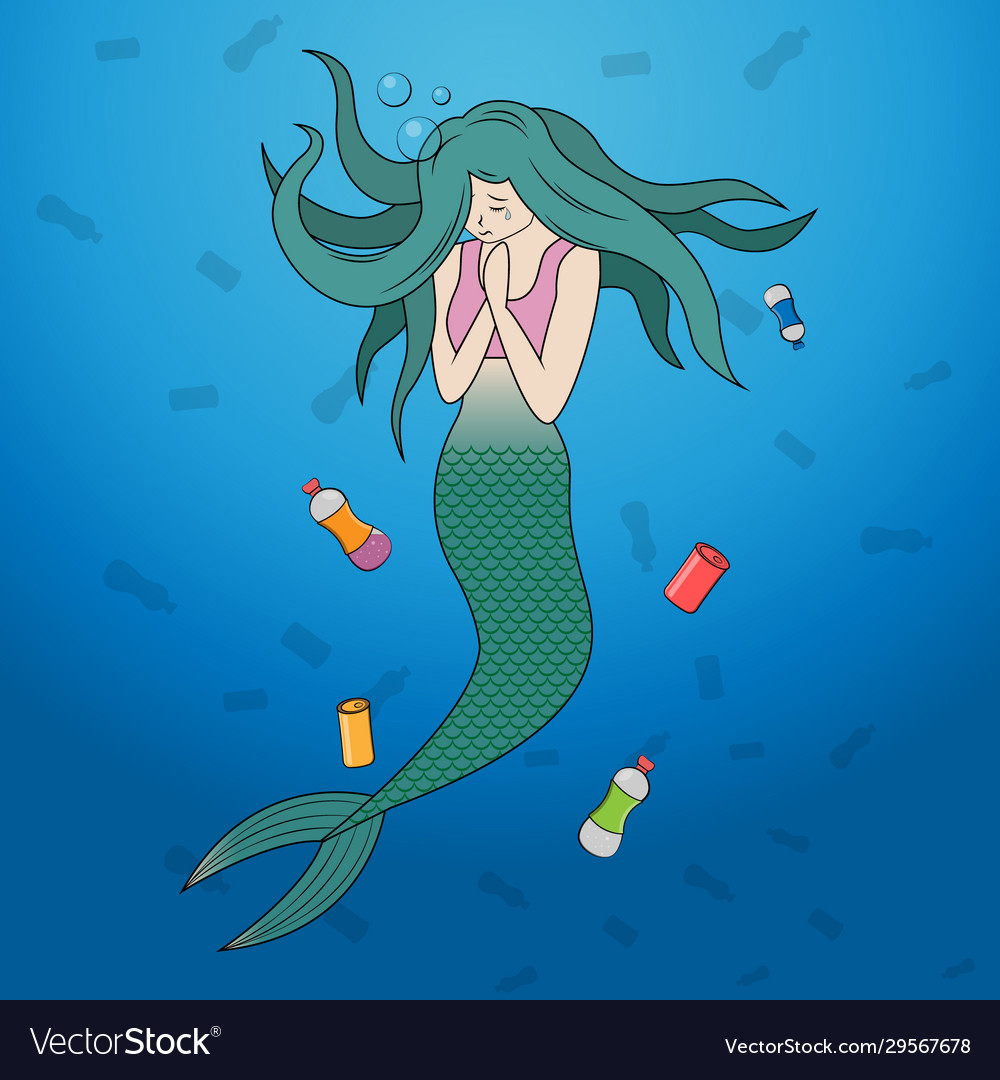 A sad mermaid with tears in her eyes an urban