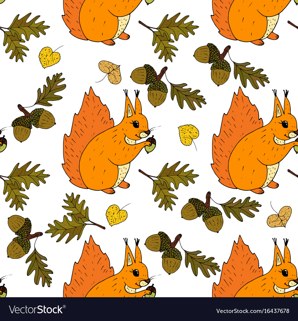 Autumn seamless pattern with squirrel
