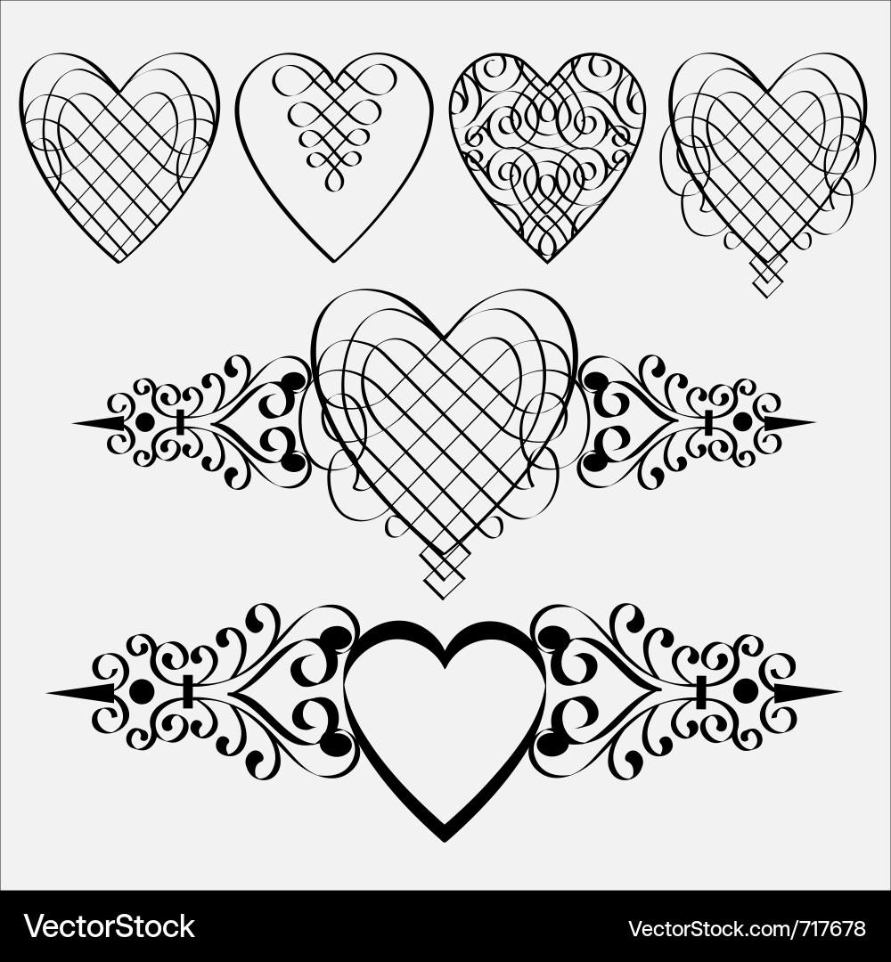 Calligraphic hearts elements Royalty Free Vector Image