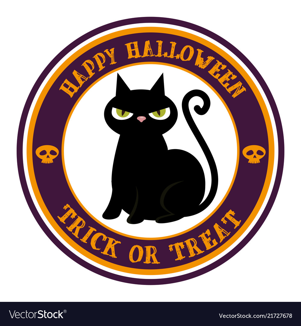 Happy halloween card with black cat