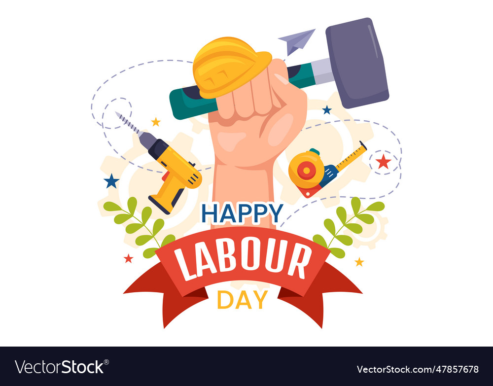 Happy labor day with various construction tools Vector Image