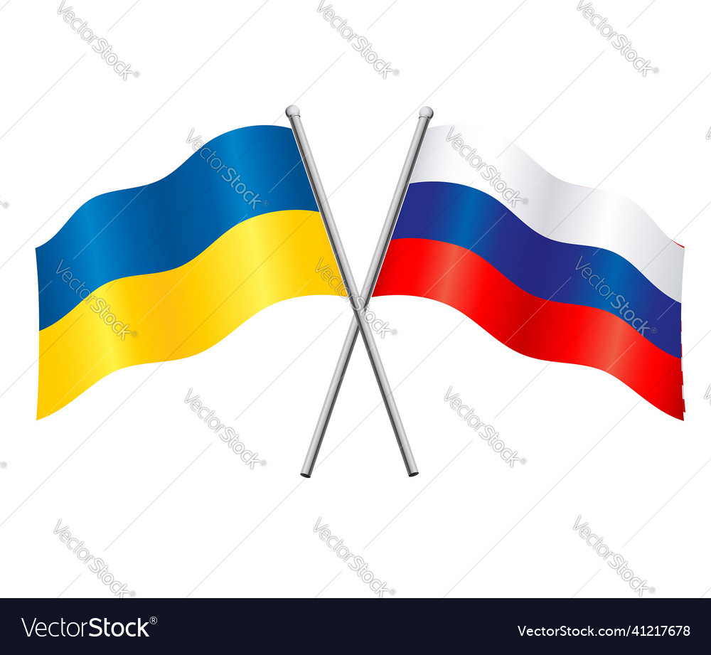 Russia and ukraine flags crossed Royalty Free Vector Image