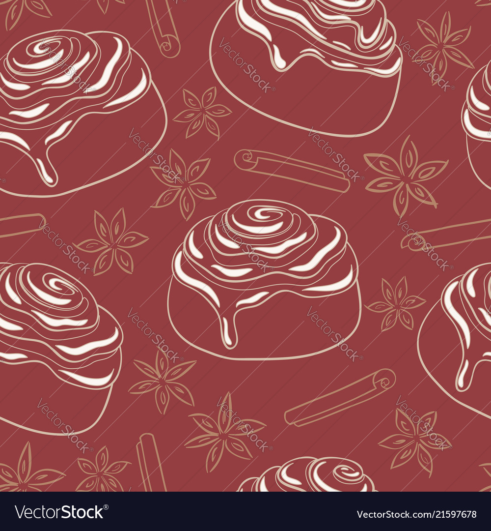 Seamless pattern with cinnamon rolls and spices Vector Image Seamless pattern with cinnamon rolls and spices